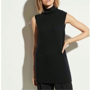 Vince Black Cashmere Sleeveless Turtleneck Long Tunic Sweater XS